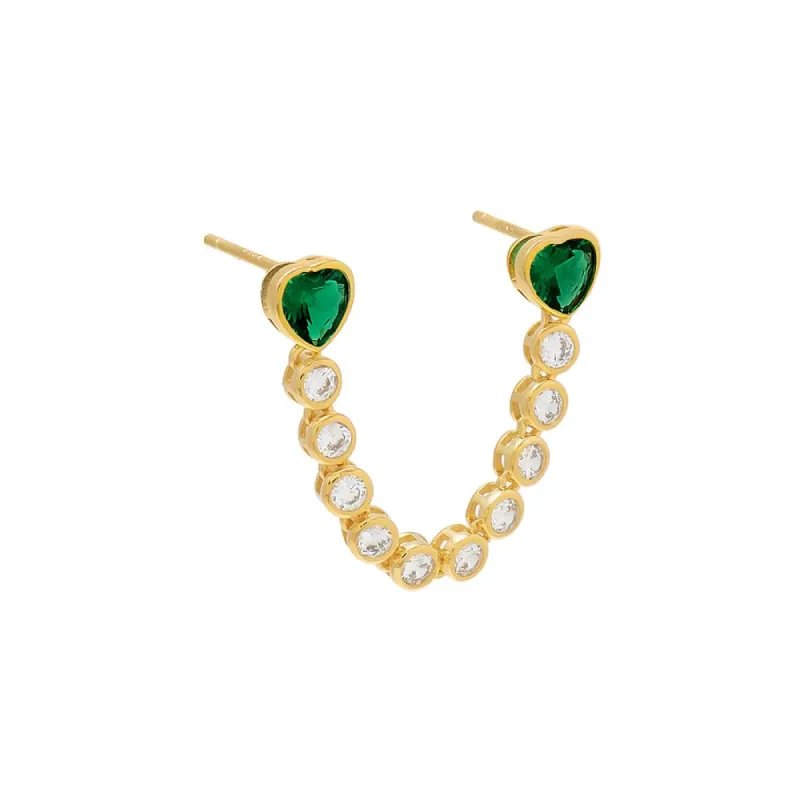 Double Heart x Tennis Chain Stud Earring sold by Adina Eden's