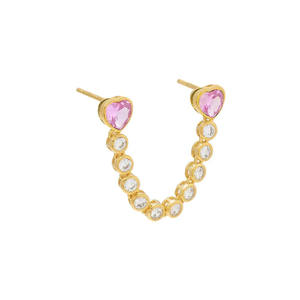 Double Heart x Tennis Chain Stud Earring sold by Adina Eden's product image thumbnail 5