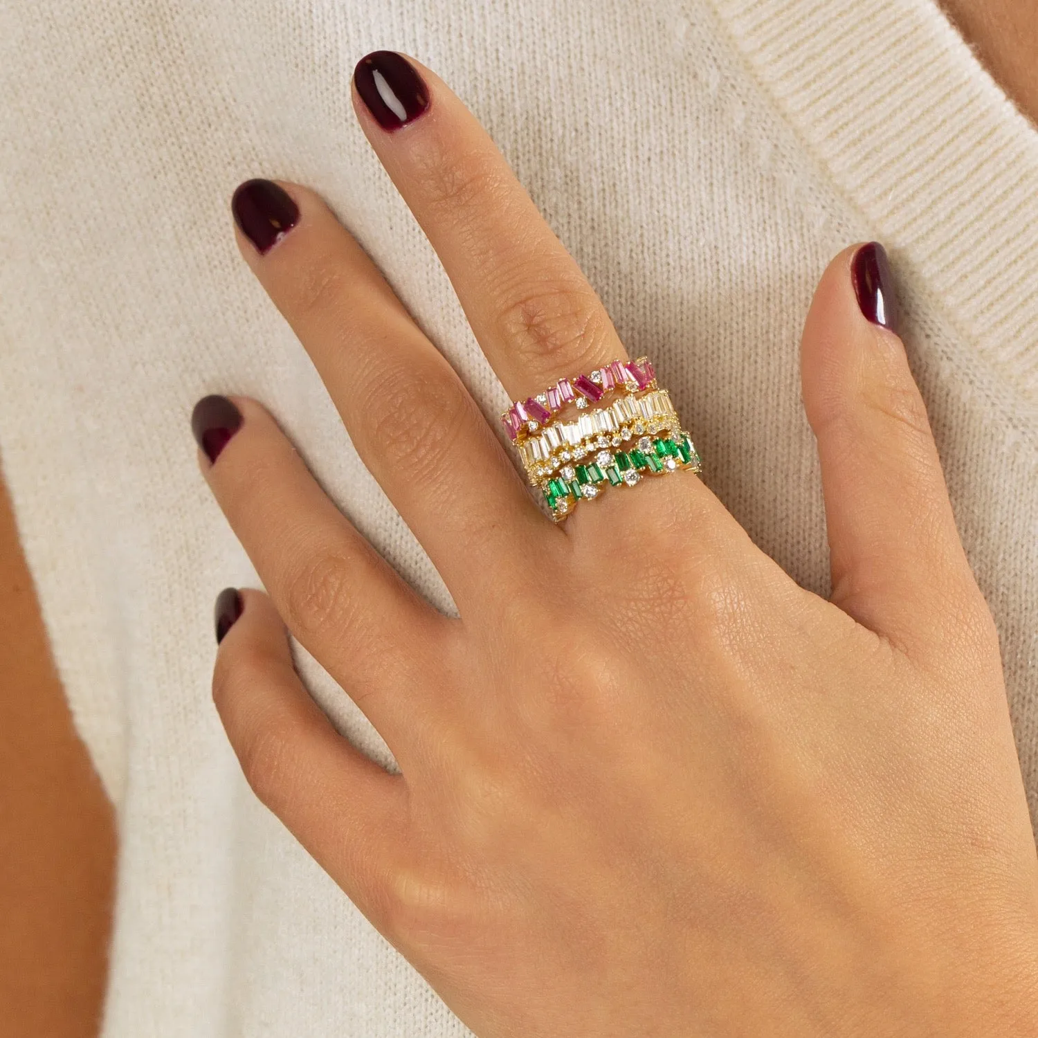 Baguette X Solitaire Scattered Eternity Band sold by Adina Eden's product image thumbnail 2