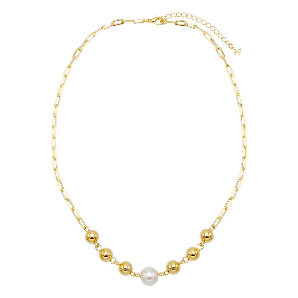 Ball X Pearl Chain Link Necklace sold by Adina Eden's product image thumbnail 3