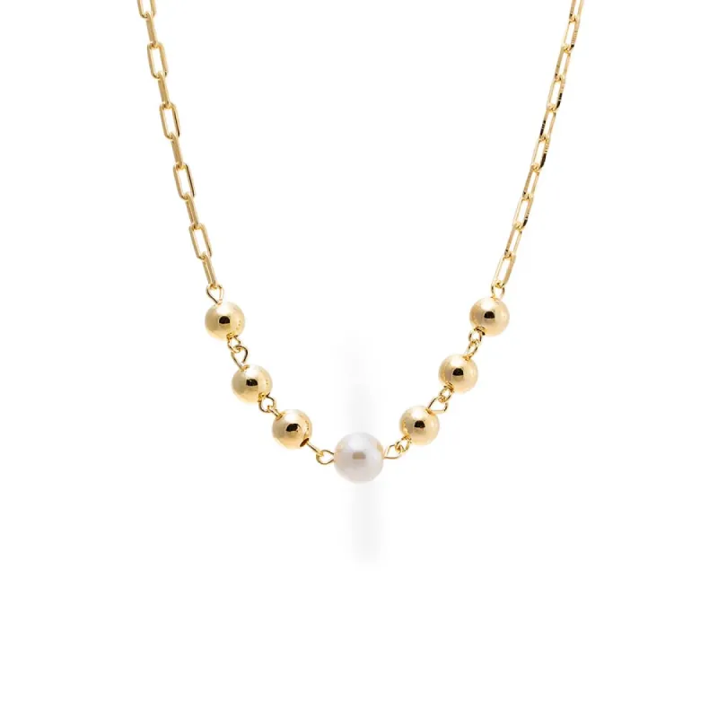 Ball X Pearl Chain Link Necklace sold by Adina Eden's