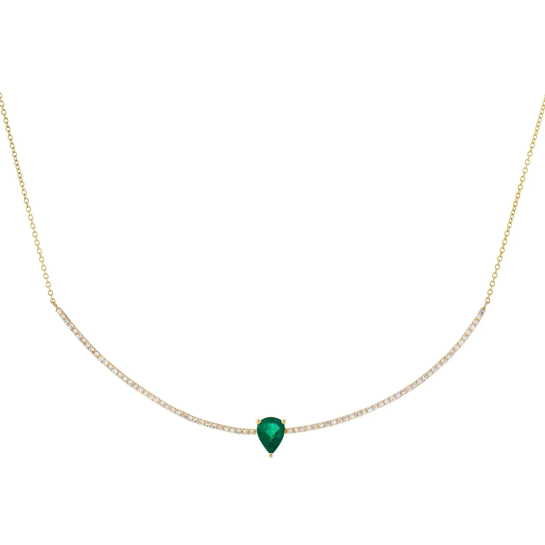 Diamond x Emerald Green Teardrop Scoop Bar Necklace 14K sold by Adina Eden's