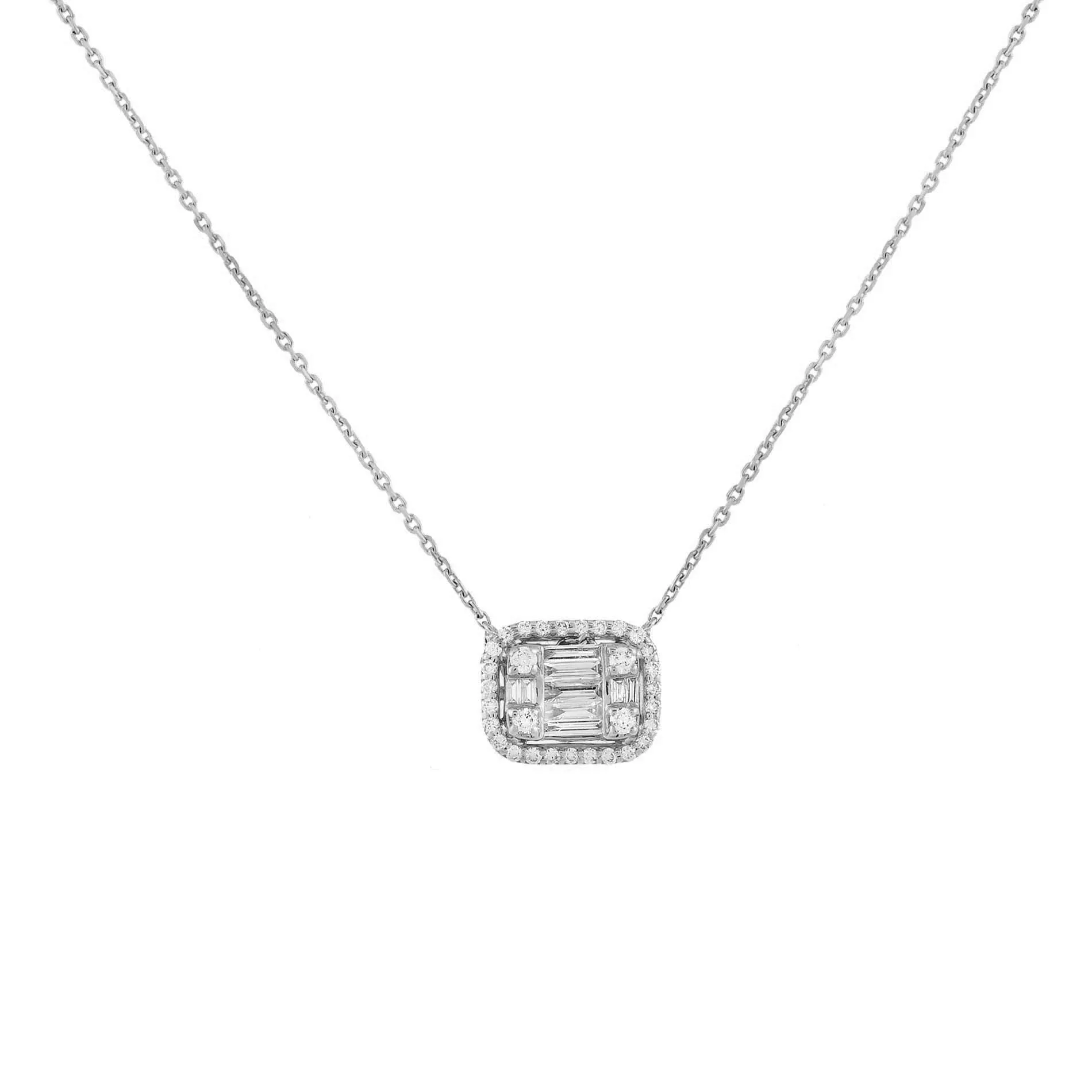 Diamond Halo Baguette Necklace 14K sold by Adina Eden's