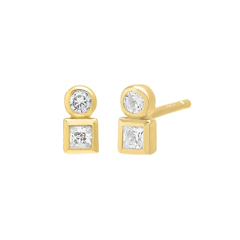 Tiny Round X Square Bezel Stud Earring sold by Adina Eden's
