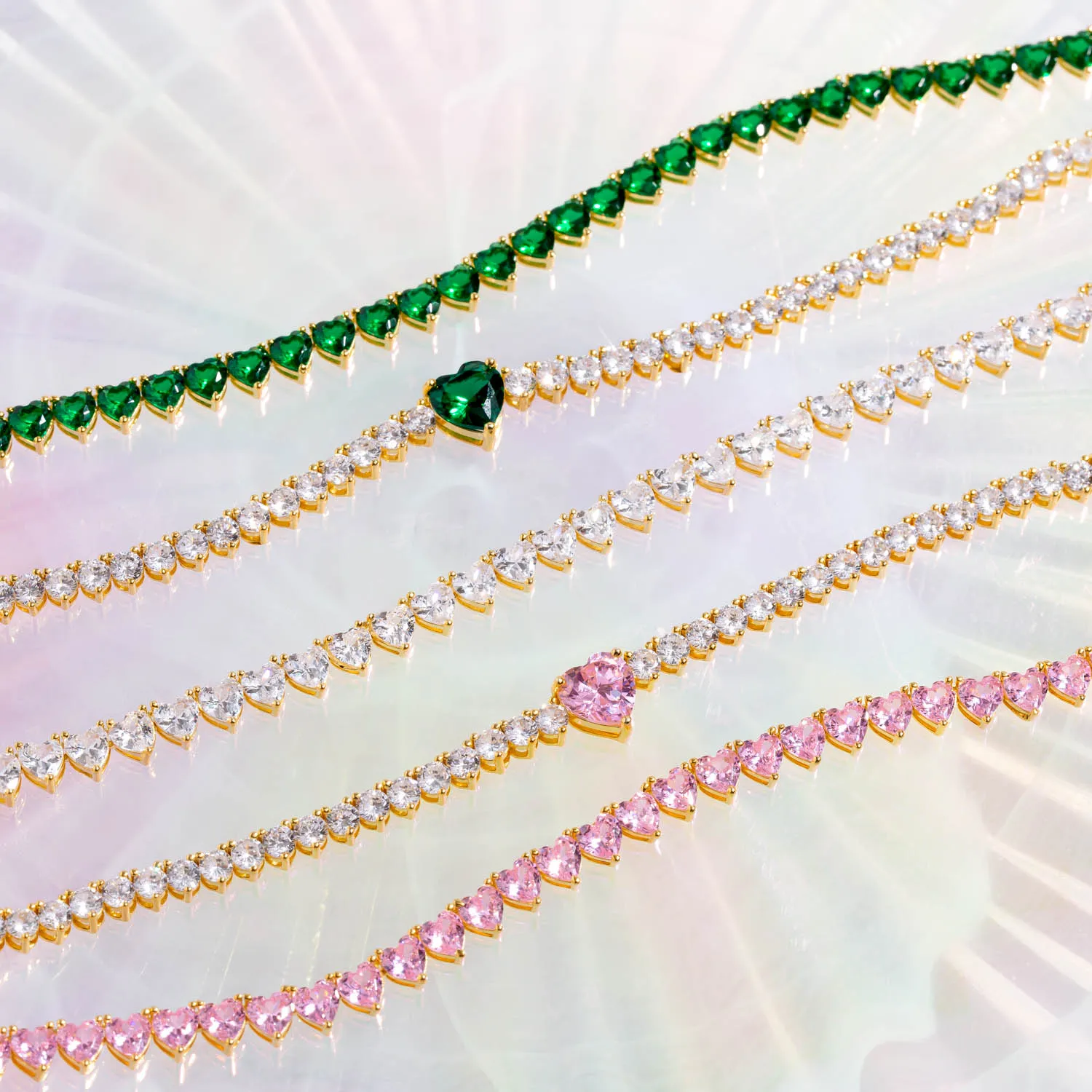 Pink Colored Heart Tennis Bracelet sold by Adina Eden's product image thumbnail 4