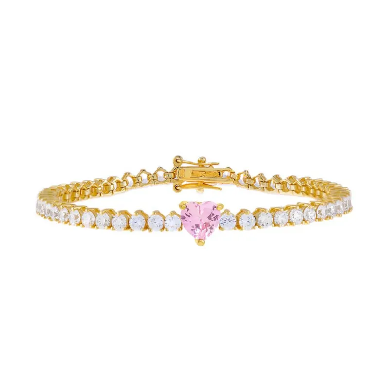 Pink Colored Heart Tennis Bracelet sold by Adina Eden's