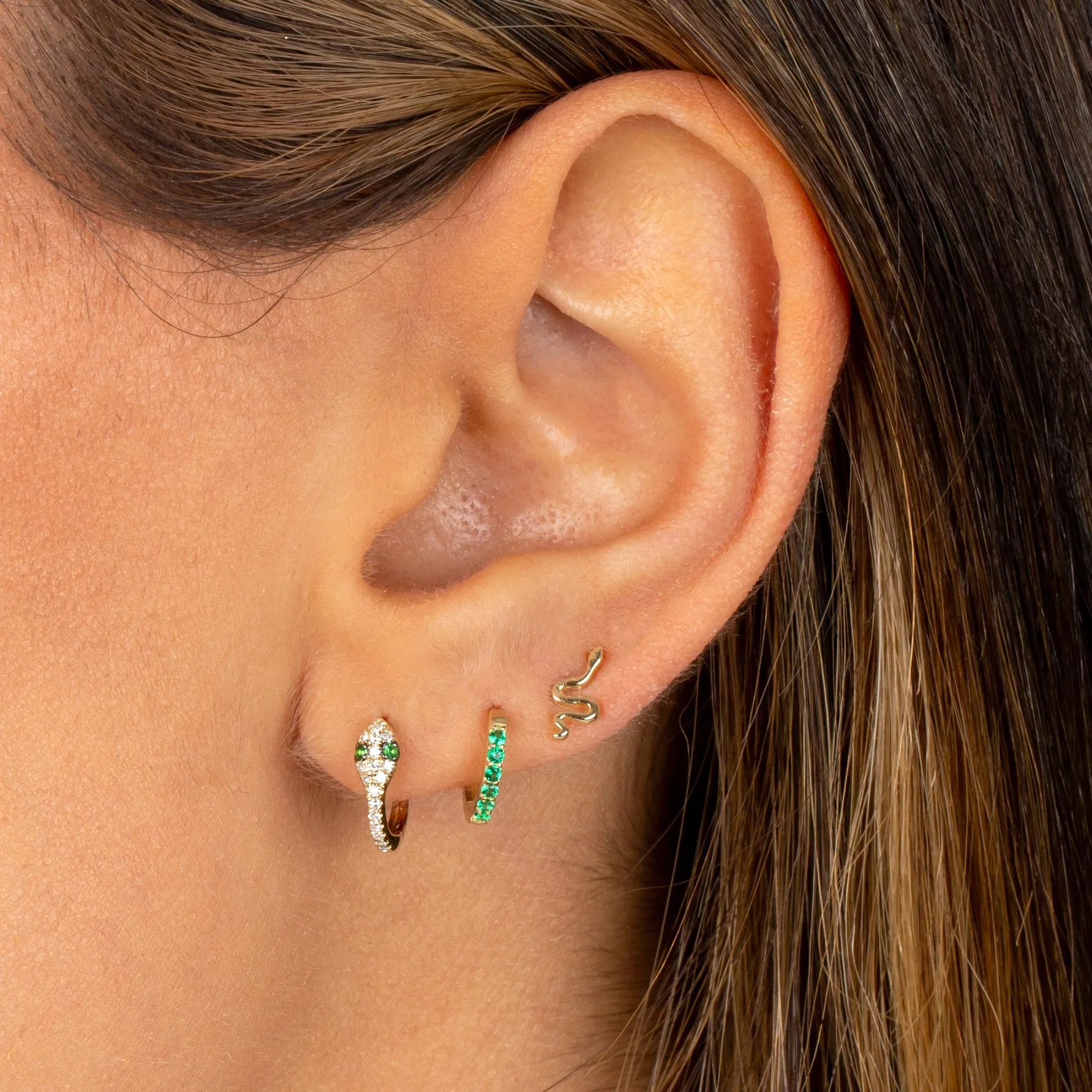 Emerald Green CZ Mini Huggie Earring 14K sold by Adina Eden's product image thumbnail 2