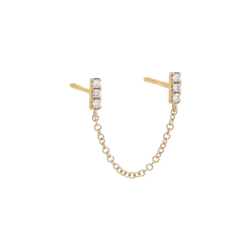 Tiny Pave Diamond Double Chain Stud Earring 14K sold by Adina Eden's