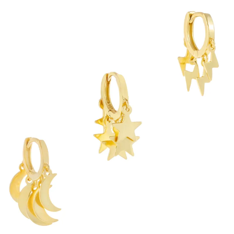 Mini Celestial Huggie Earring Combo Set sold by Adina Eden's