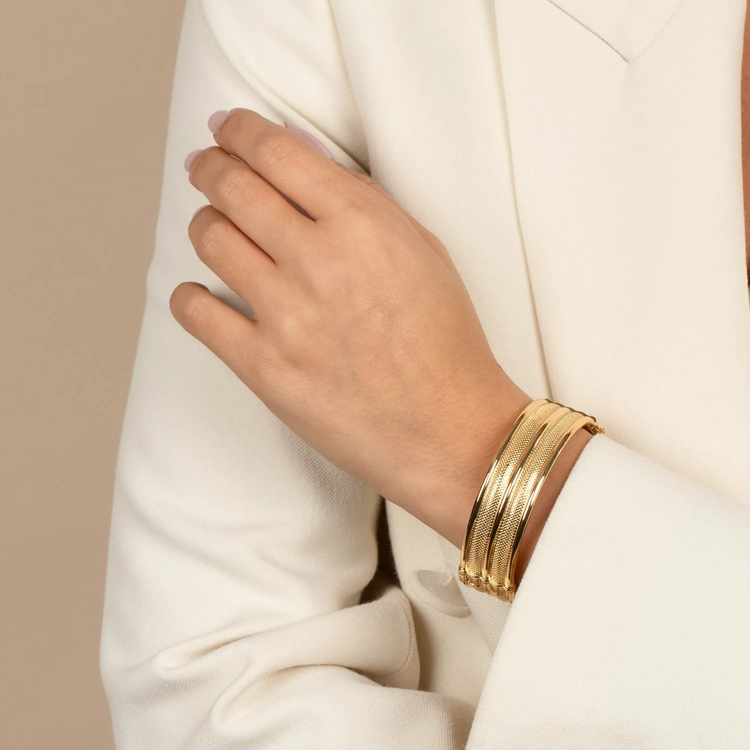 Solid Double Row Indented Bangle Bracelet sold by Adina Eden's product image thumbnail 2