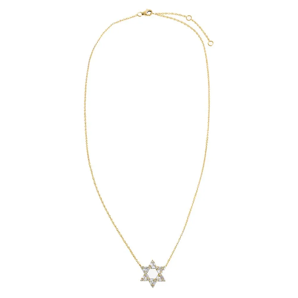 Diamond Solitaire X Baguette Star Of David Necklace 14K sold by Adina Eden's product image thumbnail 2