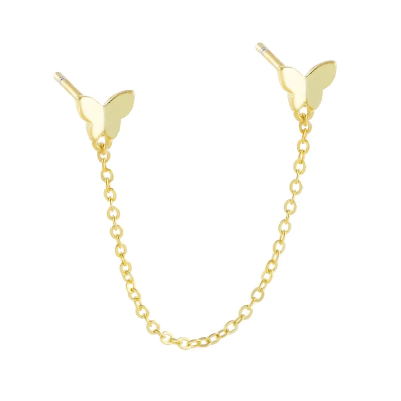 Solid Double Butterfly Chain Stud Earring sold by Adina Eden's