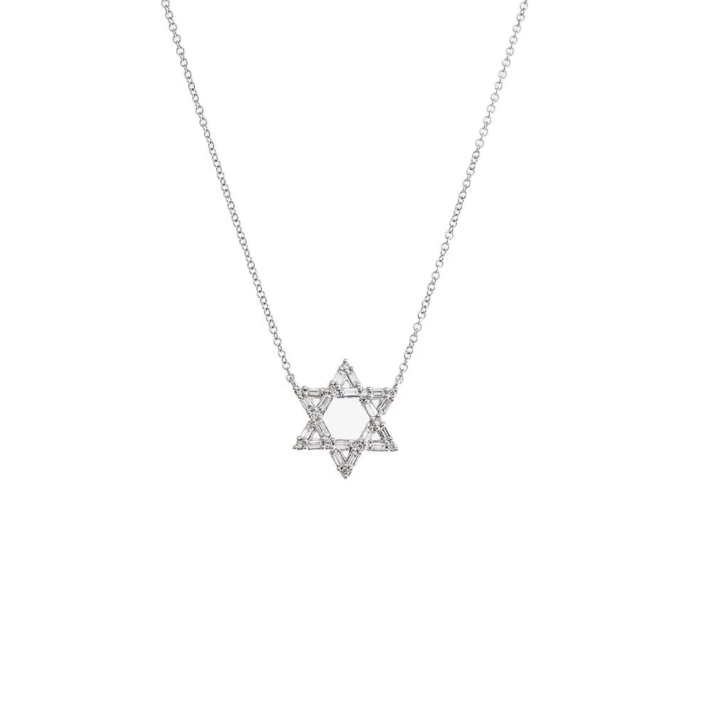 Diamond Solitaire X Baguette Star Of David Necklace 14K sold by Adina Eden's product image thumbnail 3