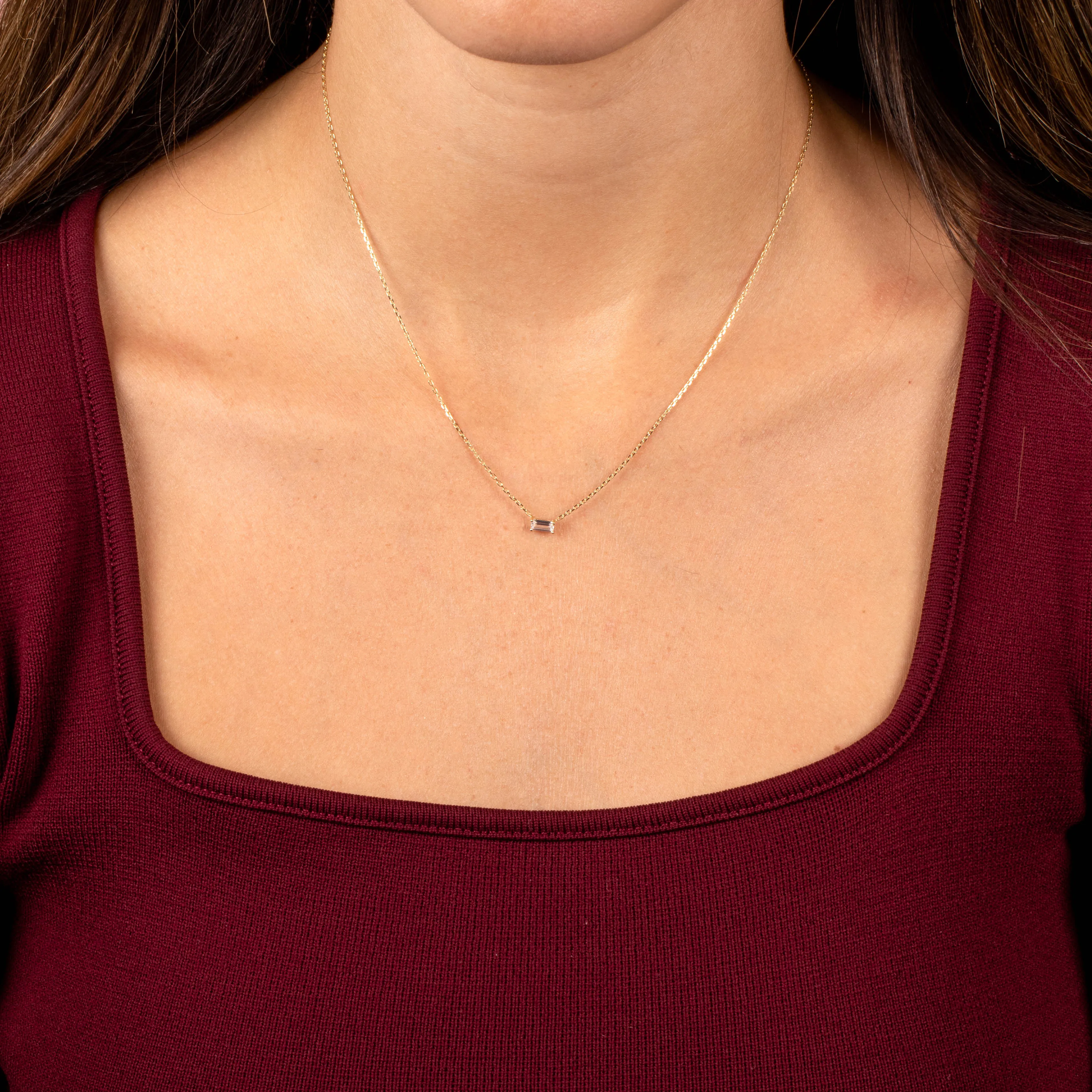 CZ Mini Baguette Pendant Necklace 14K sold by Adina Eden's product image thumbnail 2