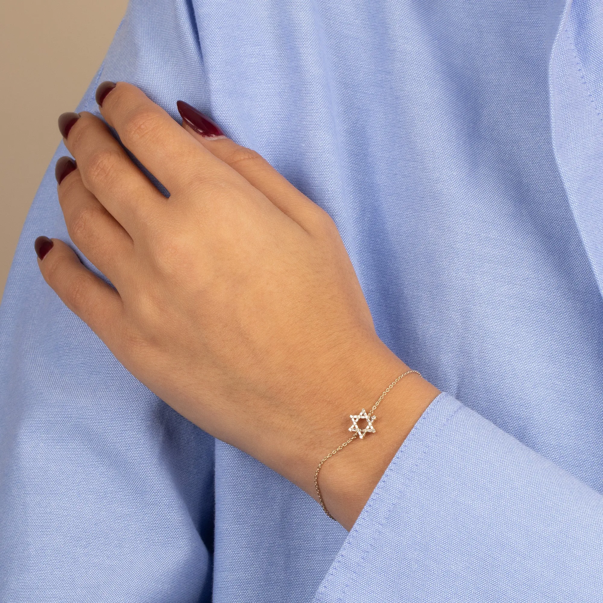 Diamond Baguette Star Of David Bracelet 14K sold by Adina Eden's product image thumbnail 2