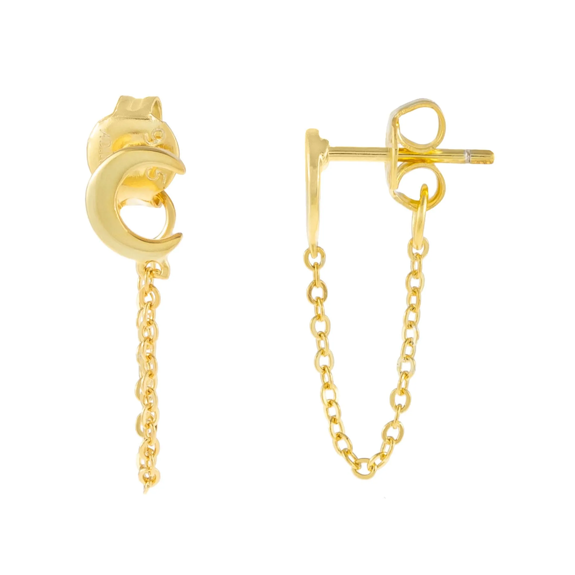 Tiny Moon Chain Stud Earring sold by Adina Eden's