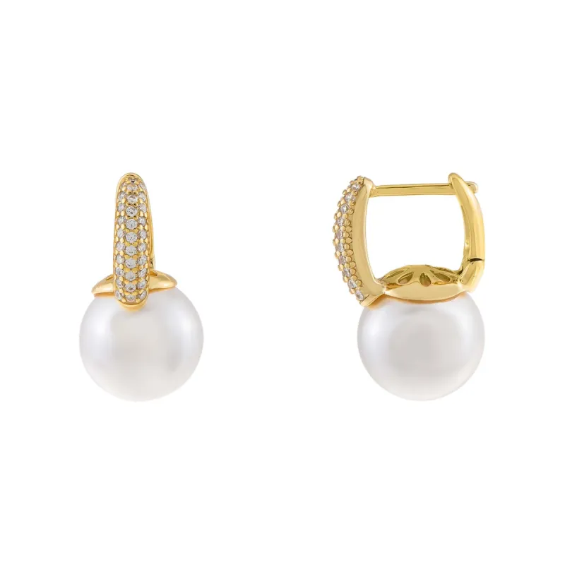 Large Pearl CZ Huggie Earring sold by Adina Eden's