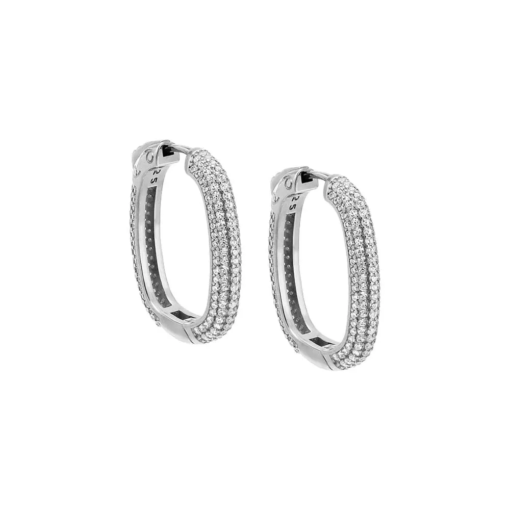 Fancy Large Pavé Oval Shape Hoop Earring sold by Adina Eden's product image thumbnail 4