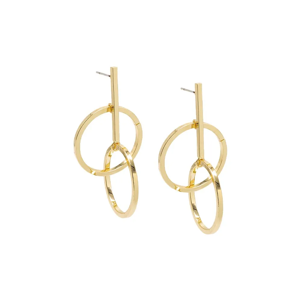 Solid Double Dangling Circle Fringe Drop Stud Earring sold by Adina Eden's