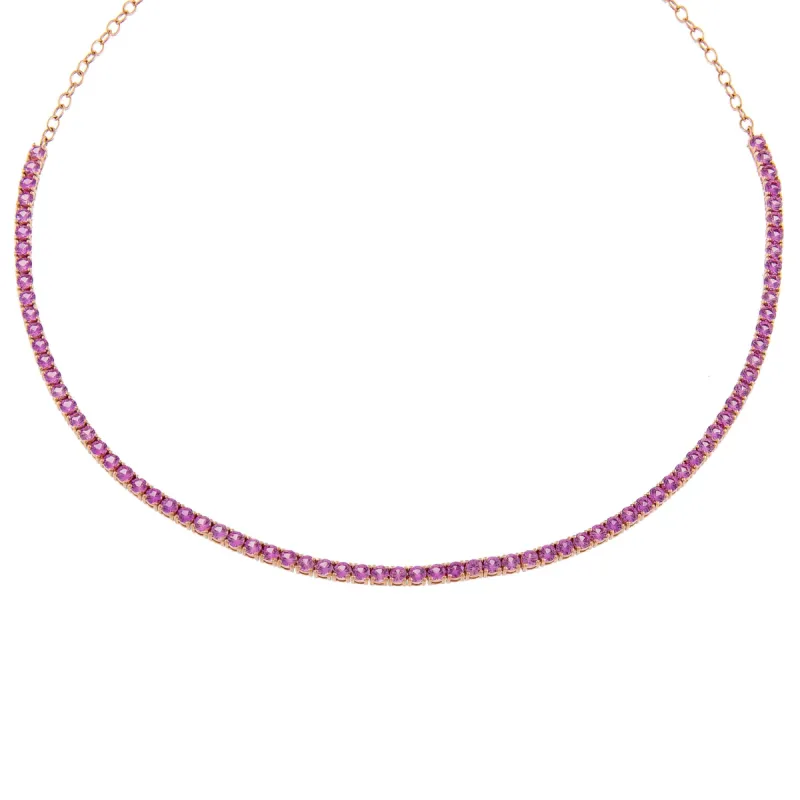 Sapphire Pink Tennis Necklace 14K sold by Adina Eden's