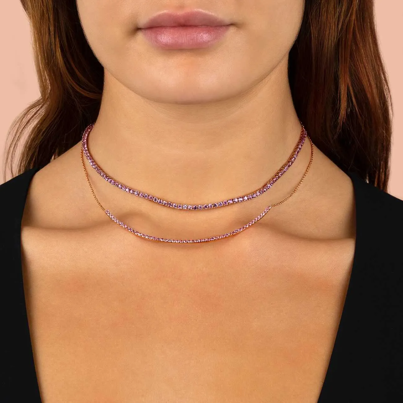 Sapphire Pink Tennis Necklace 14K sold by Adina Eden's product image thumbnail 2