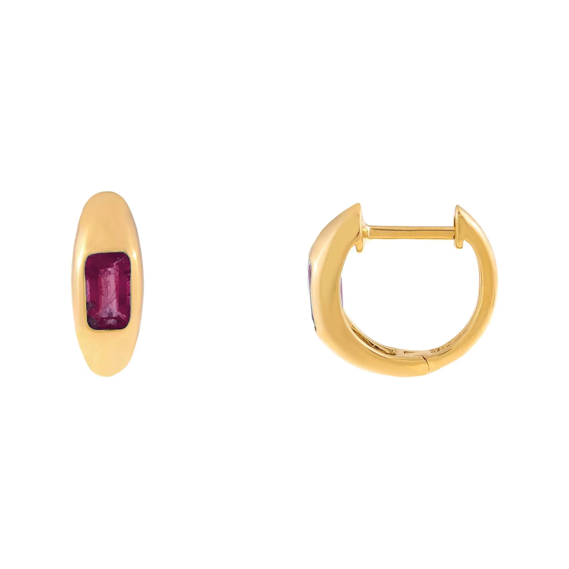 Gemstone Baguette Hollow Dome Huggie Earring 14K sold by Adina Eden's product image thumbnail 5