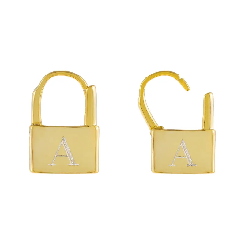 Engraved Lock Huggie Earring sold by Adina Eden's