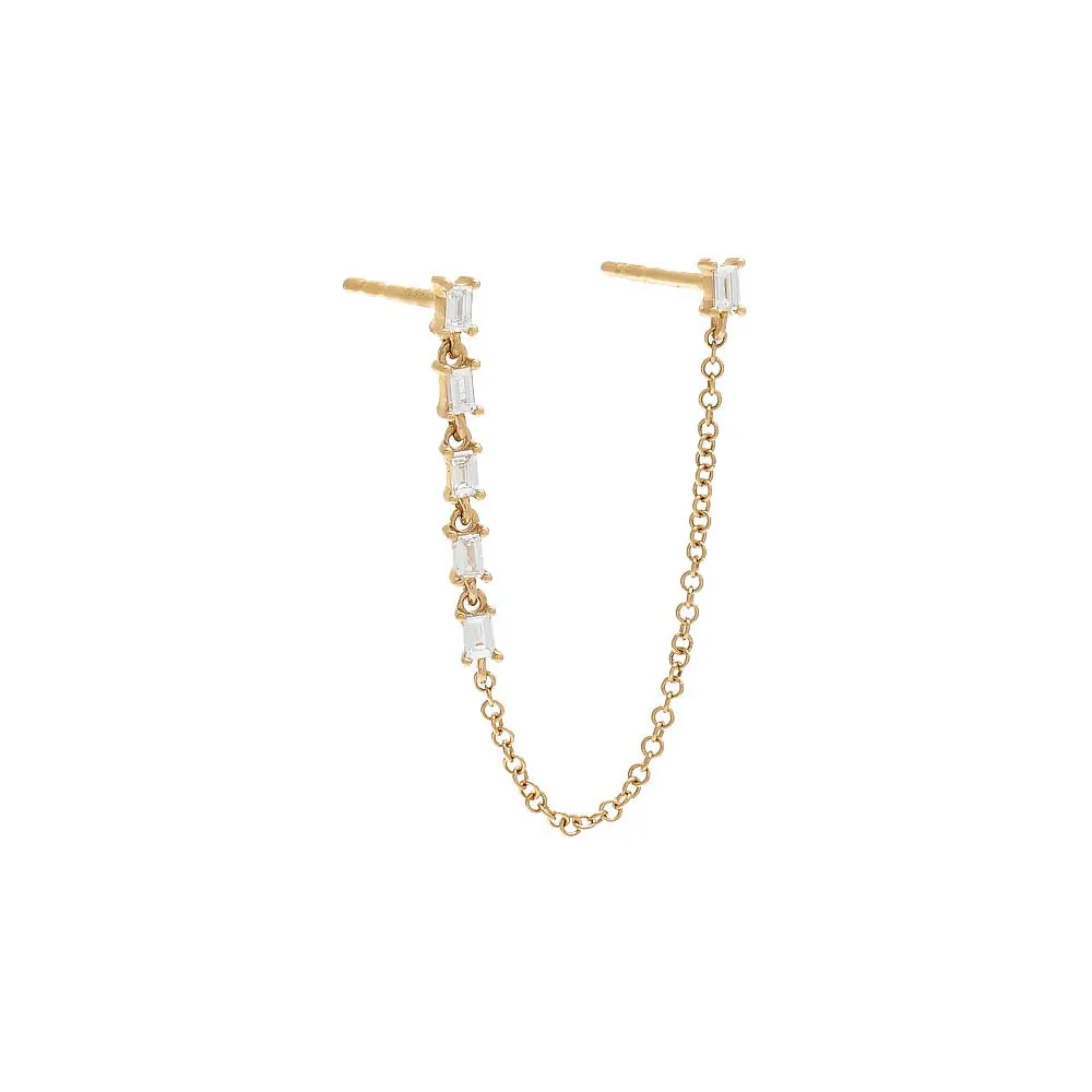 Diamond Multi Baguette Chain Stud Earring 14K sold by Adina Eden's