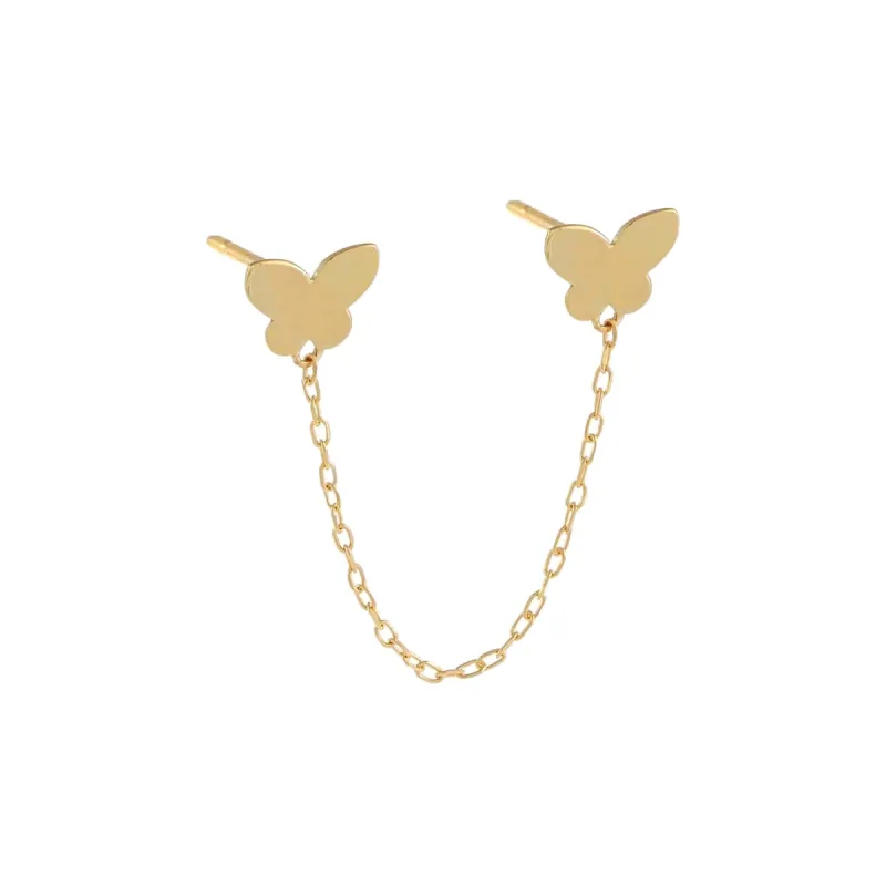 Double Butterfly Chain Stud Earring 14K sold by Adina Eden's