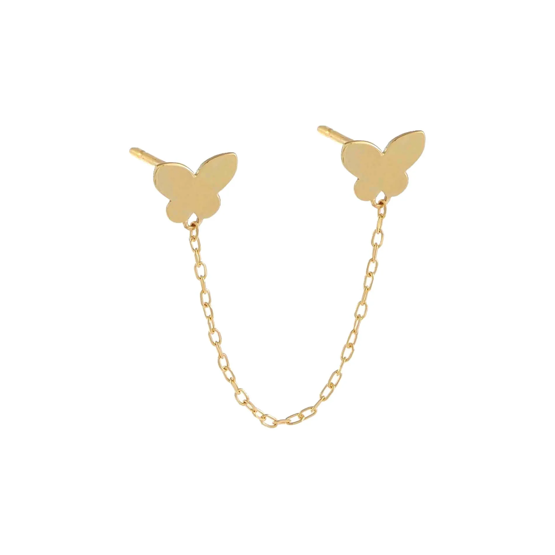 Double Butterfly Chain Stud Earring 14K sold by Adina Eden's