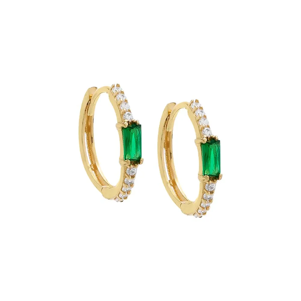 Colored Pavé X Baguette Huggie Earring 14K sold by Adina Eden's