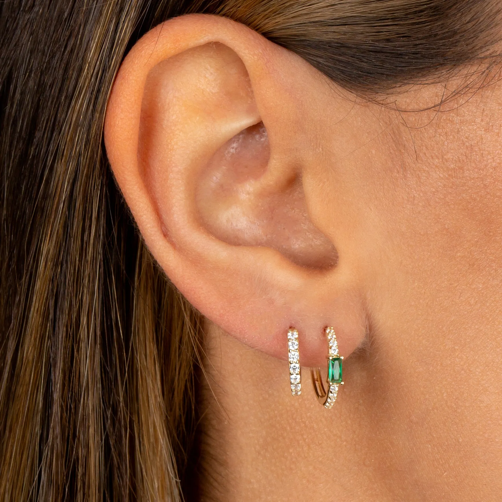 Colored Pavé X Baguette Huggie Earring 14K sold by Adina Eden's product image thumbnail 2
