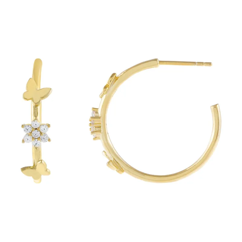 CZ Flower X Butterfly Hoop Earring sold by Adina Eden's