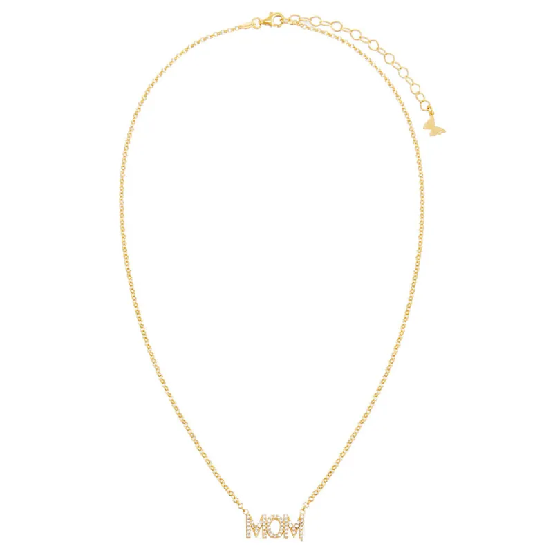 MOM Pavé Block Nameplate Chain Necklace sold by Adina Eden's
