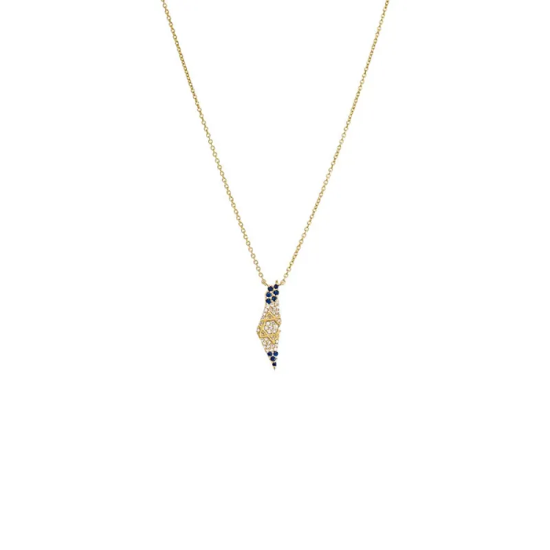 Diamond X Sapphire Blue Map Of Israel Necklace 14K sold by Adina Eden's