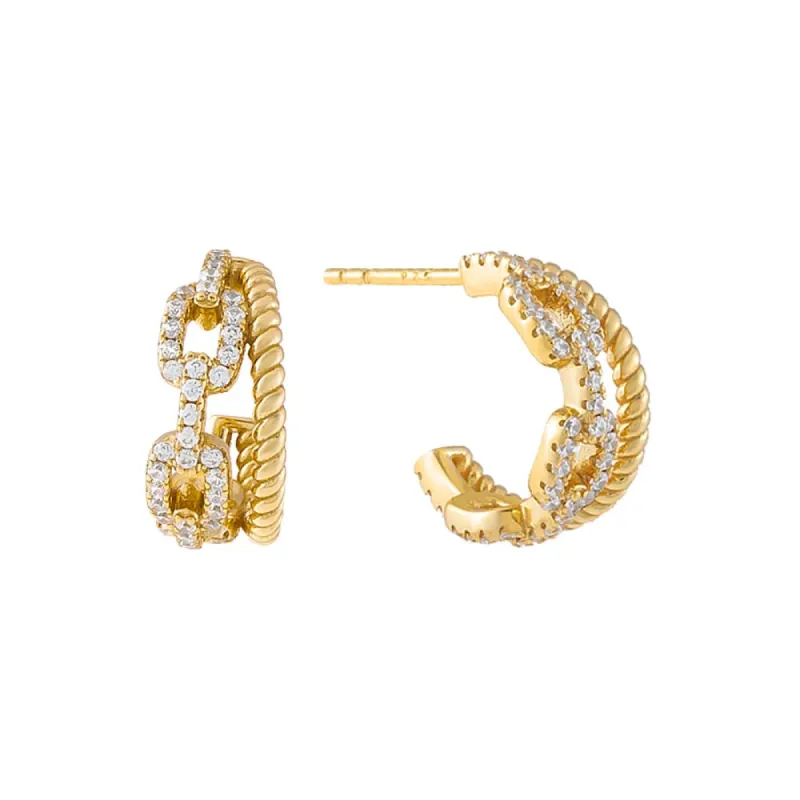 CZ Box Link x Rope Double Hoop Earring sold by Adina Eden's
