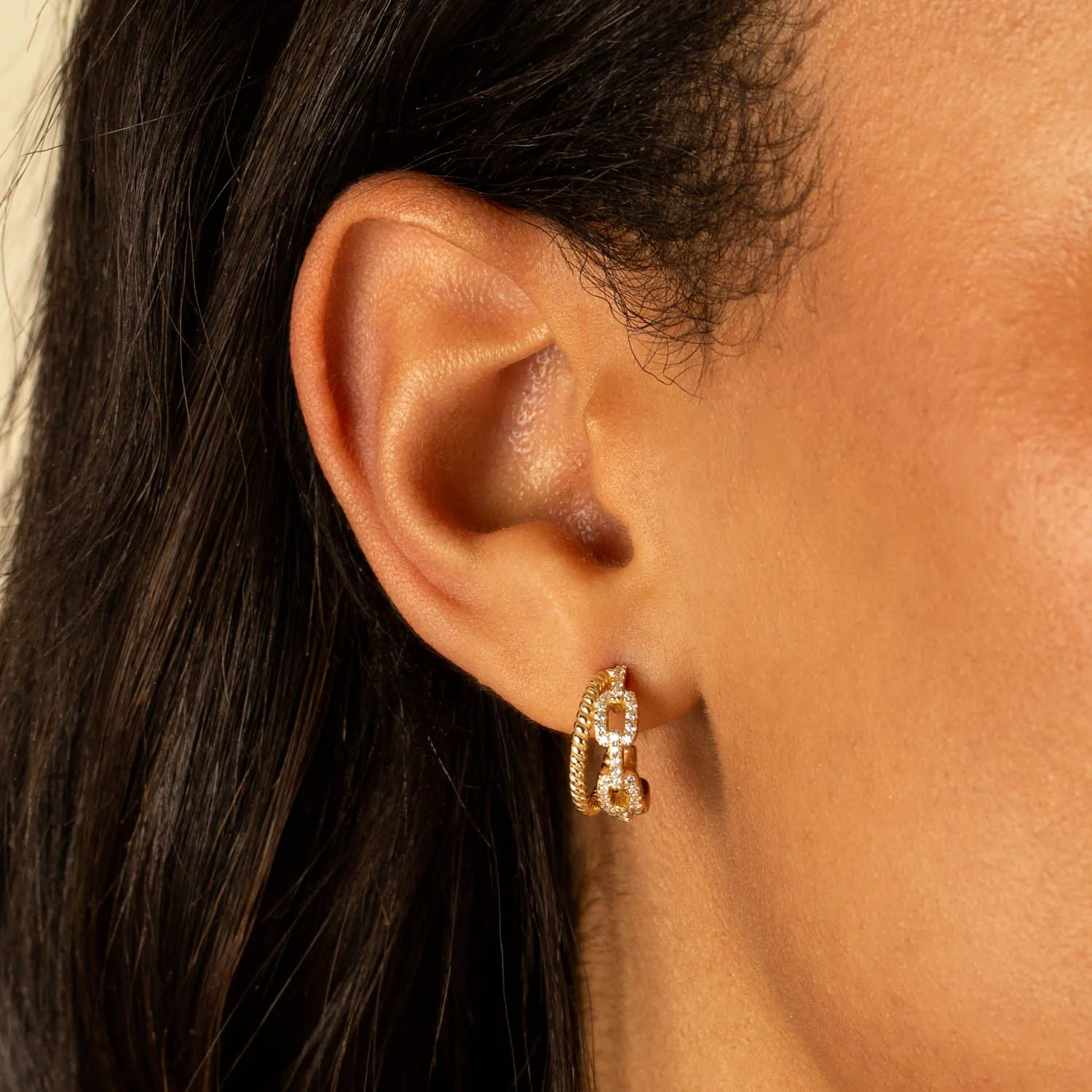 CZ Box Link x Rope Double Hoop Earring sold by Adina Eden's product image thumbnail 2