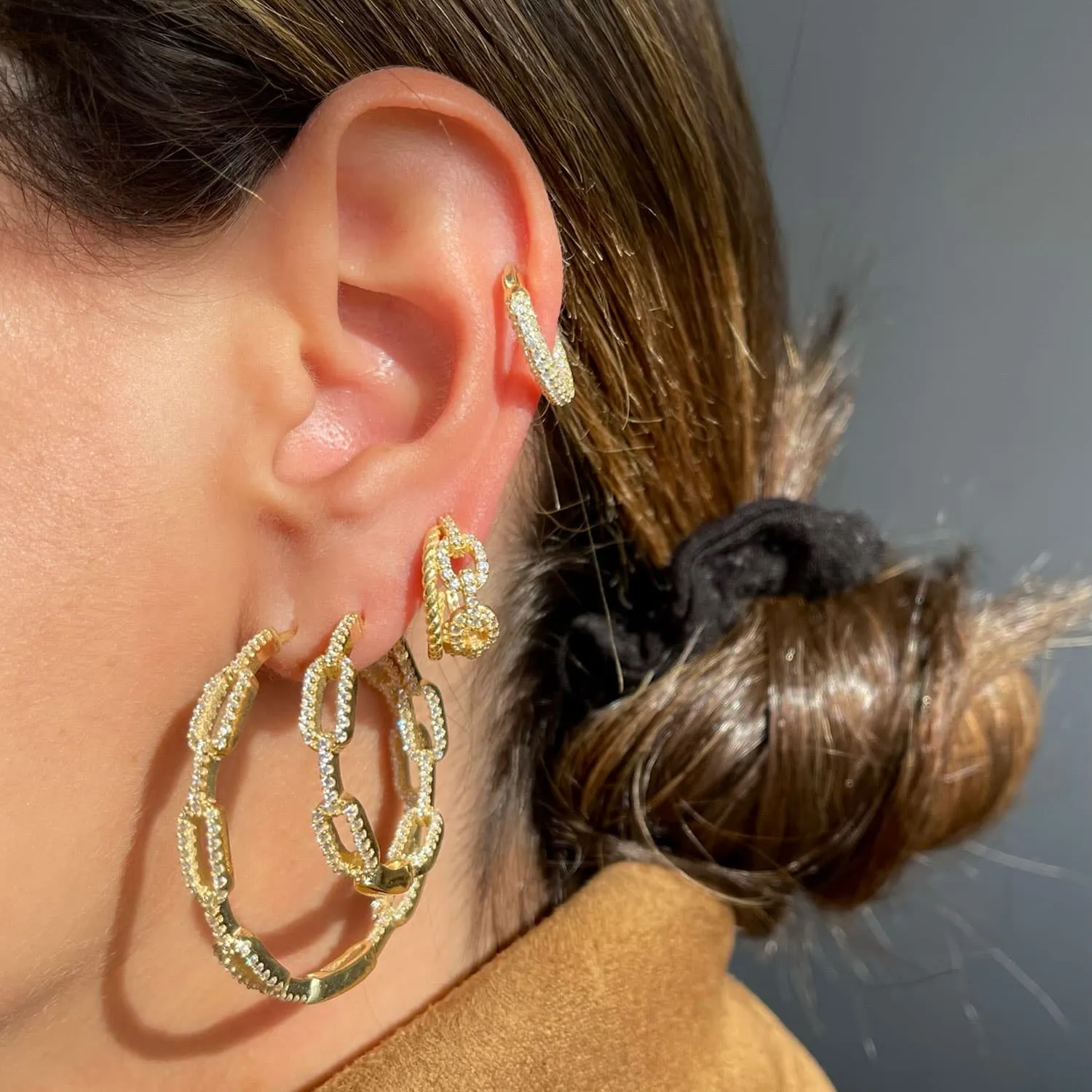 CZ Box Link x Rope Double Hoop Earring sold by Adina Eden's product image thumbnail 3