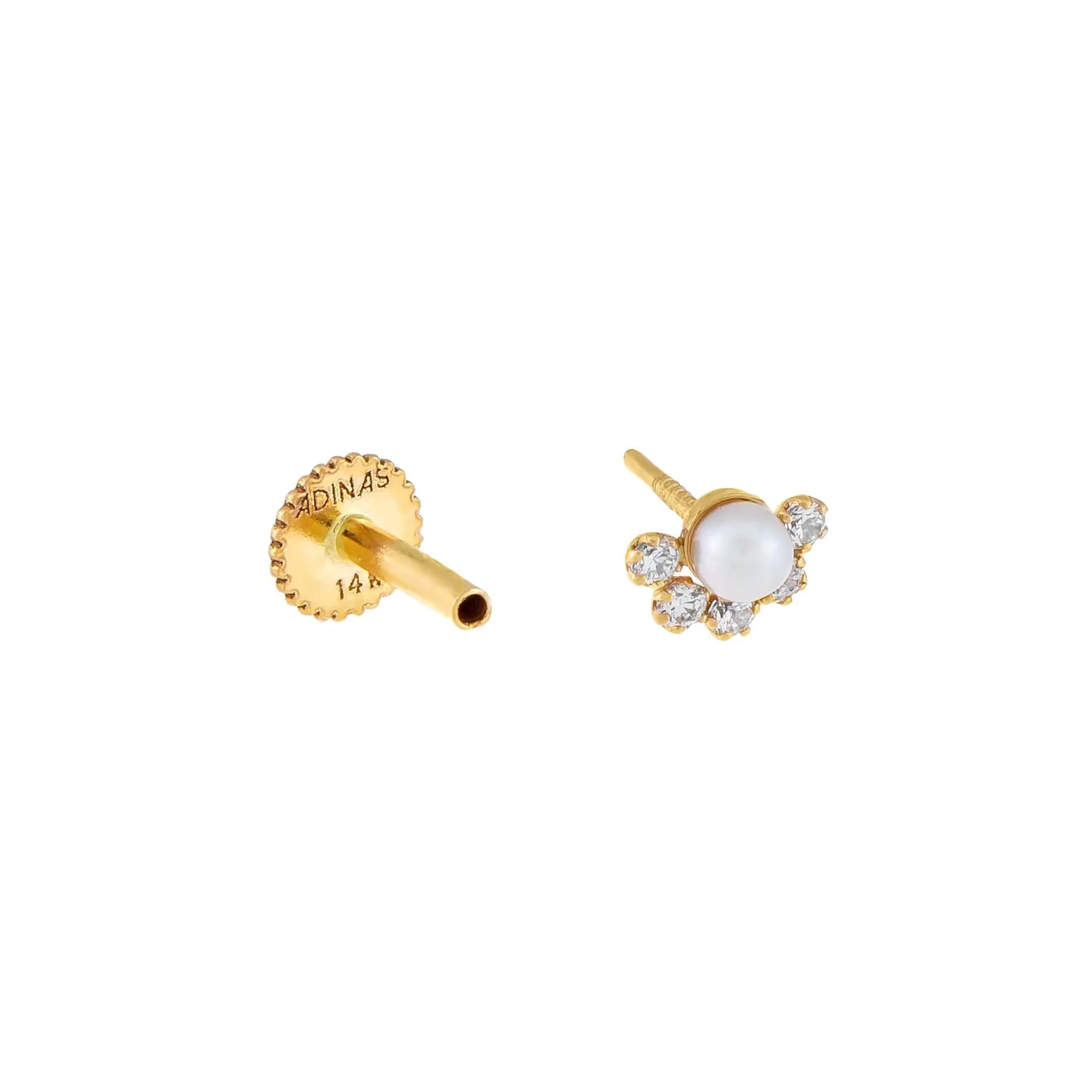 CZ Pearl Threaded Stud Earring 14K sold by Adina Eden's product image thumbnail 3