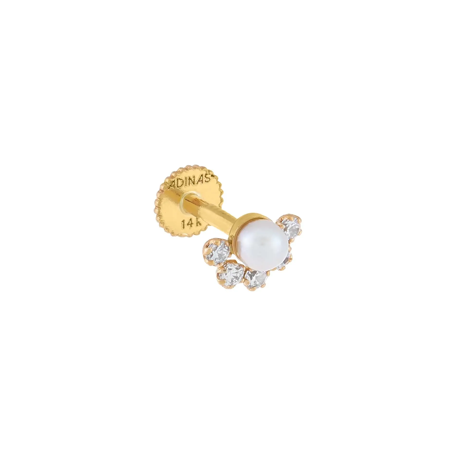 CZ Pearl Threaded Stud Earring 14K sold by Adina Eden's