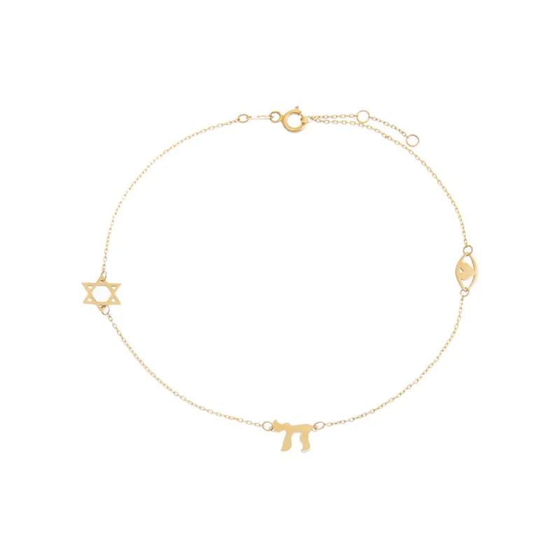 Solid Jewish Charms Anklet 14K sold by Adina Eden's