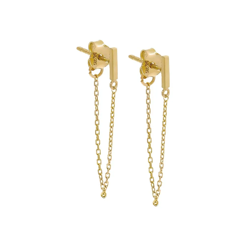 Mini Bar Chain Front Back Drop Stud Earring 14K sold by Adina Eden's