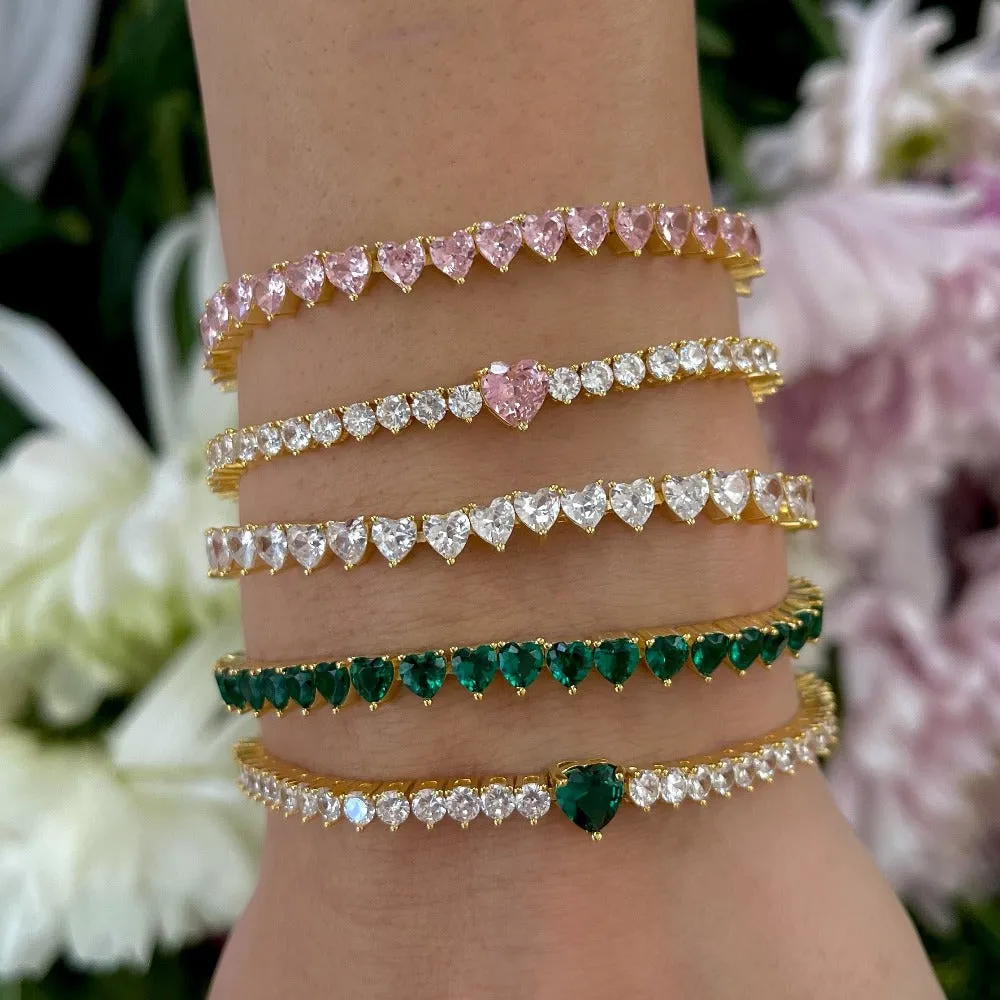 Colored Heart Tennis Bracelet sold by Adina Eden's product image thumbnail 3