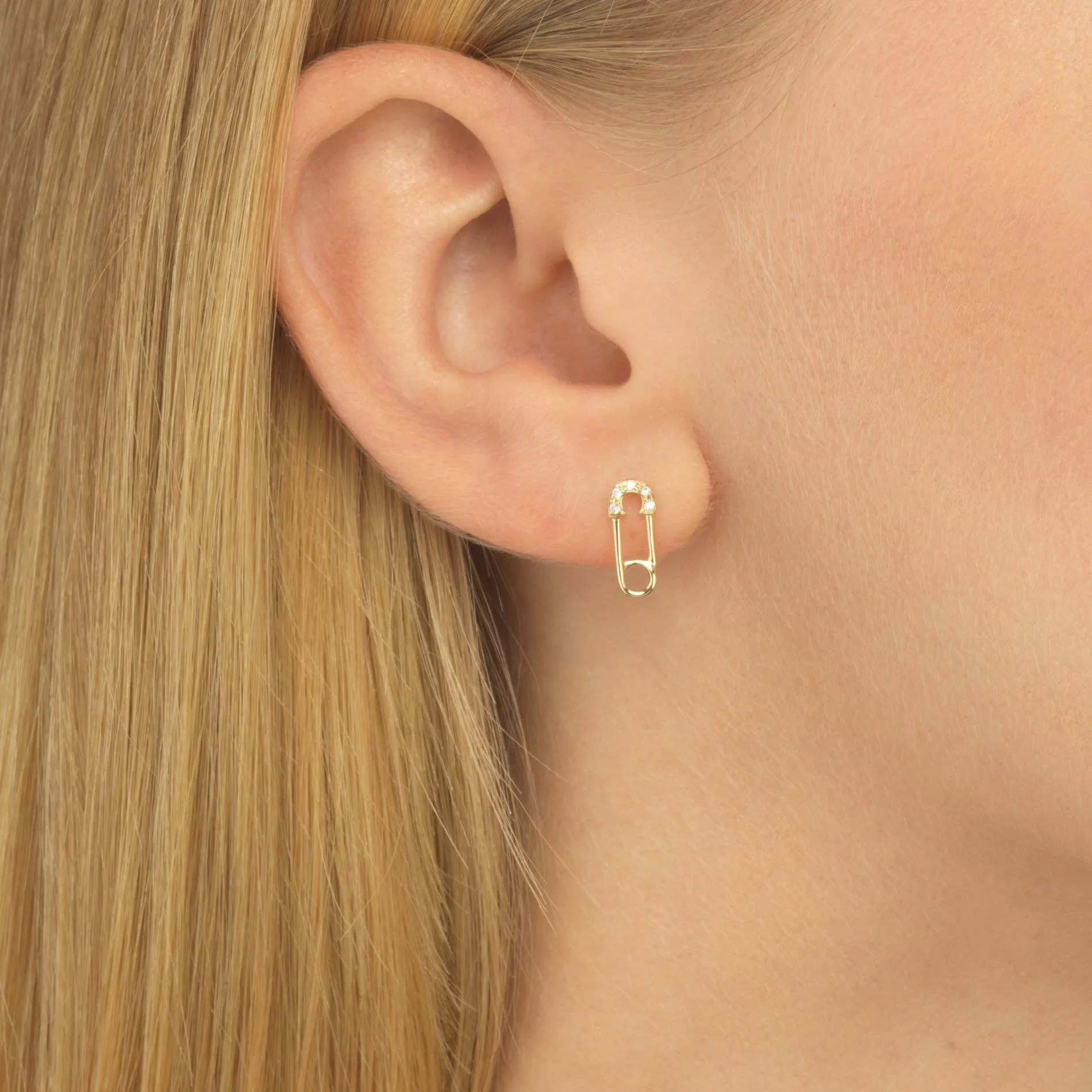 Diamond Safety Pin Stud Earring 14K sold by Adina Eden's product image thumbnail 2
