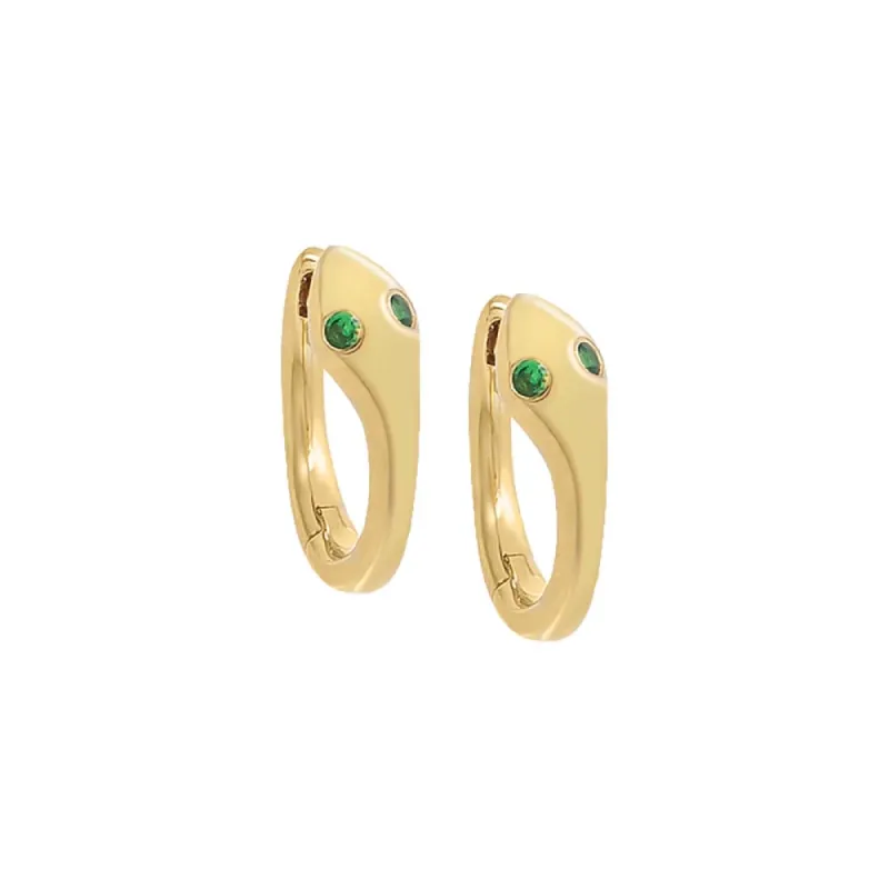Emerald Snake Huggie Earring 14K sold by Adina Eden's
