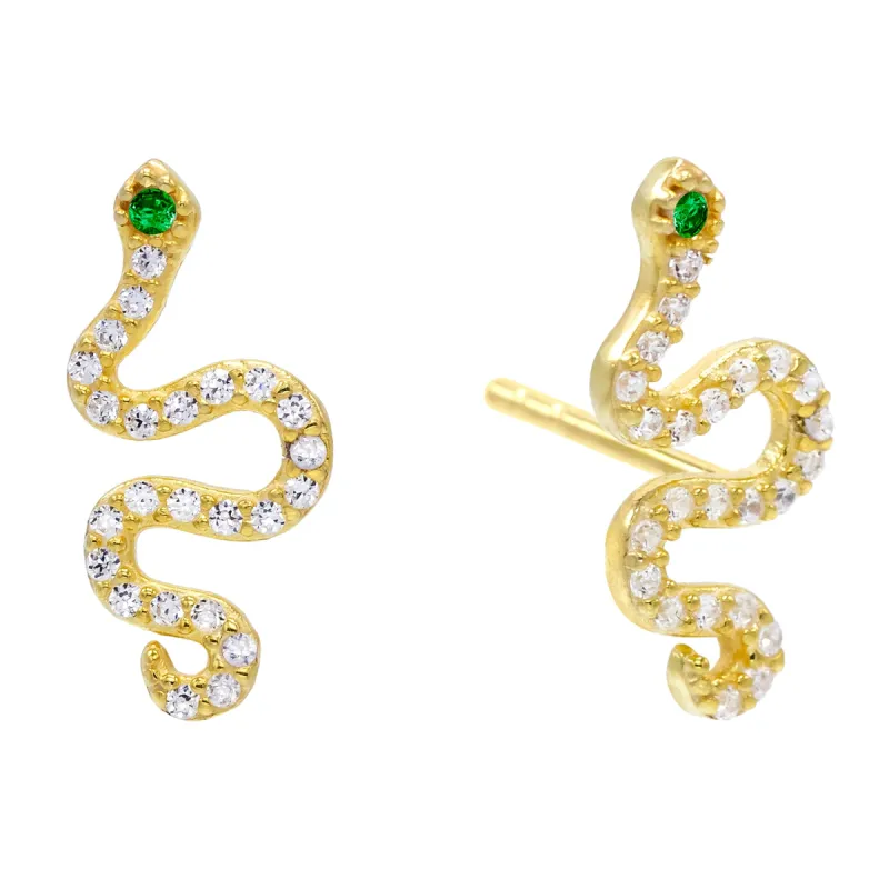 CZ Emerald Green Snake Stud Earring sold by Adina Eden's
