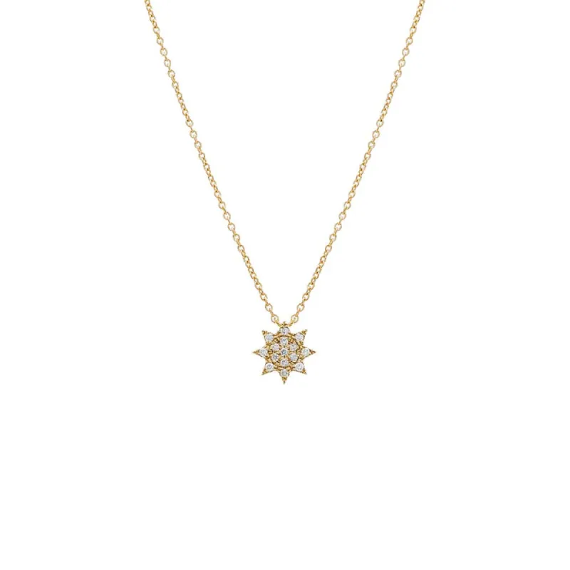 Diamond Pave Starburst Pendant Necklace 14K sold by Adina Eden's
