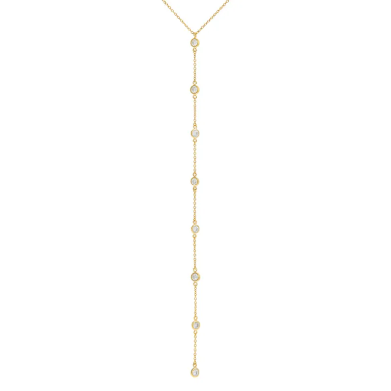 CZ Bezel Dangling Lariat sold by Adina Eden's