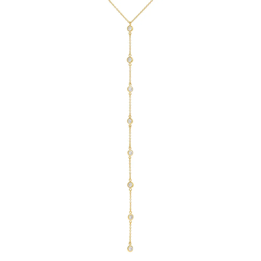 CZ Bezel Dangling Lariat sold by Adina Eden's