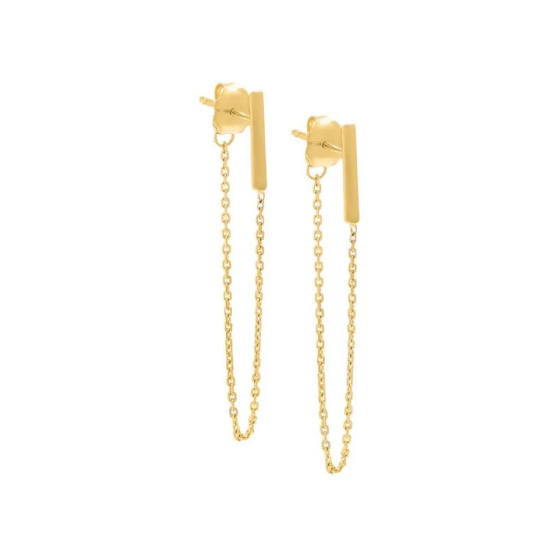 Mini Solid Bar Chain Drop Stud Earring 14K sold by Adina Eden's